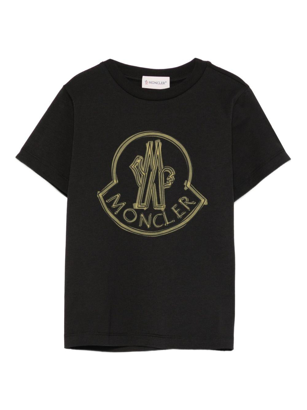 T-shirt per bambino Moncler Enfant nera con logo centrale K29548C0002689AFV 999 MONCLER ENFANT 