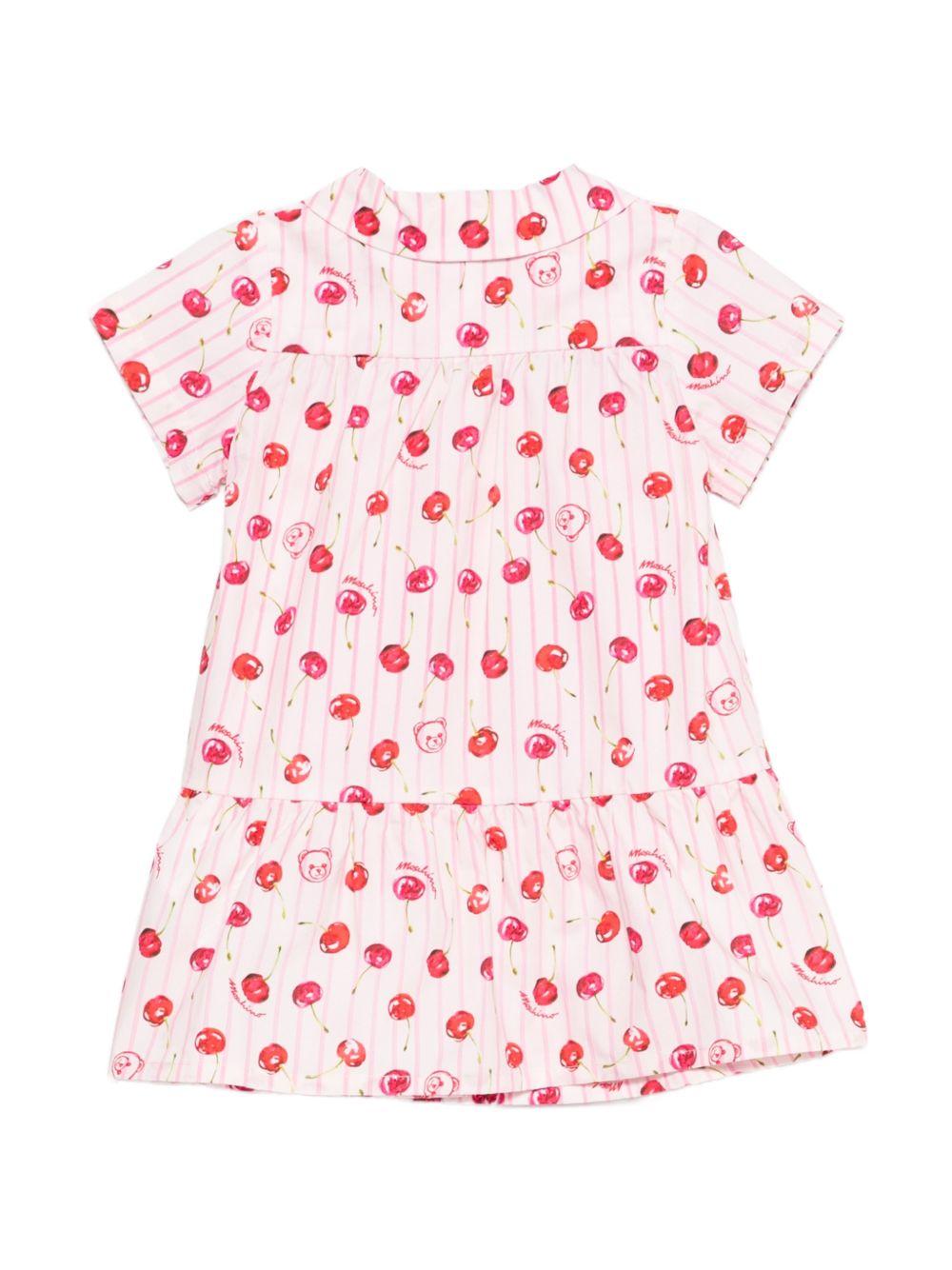 Abito per neonata Moschino Kids rosa con stampa ciliegie all-over MDV0D8LLB66 83658 MOSCHINO KIDS 