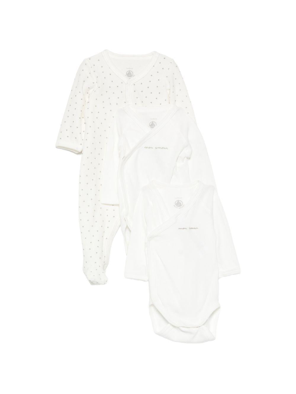 Set di tre body per neonati Petit Bateau bianco con stampa a cuori A0H71 99 PETIT BATEAU KIDS 