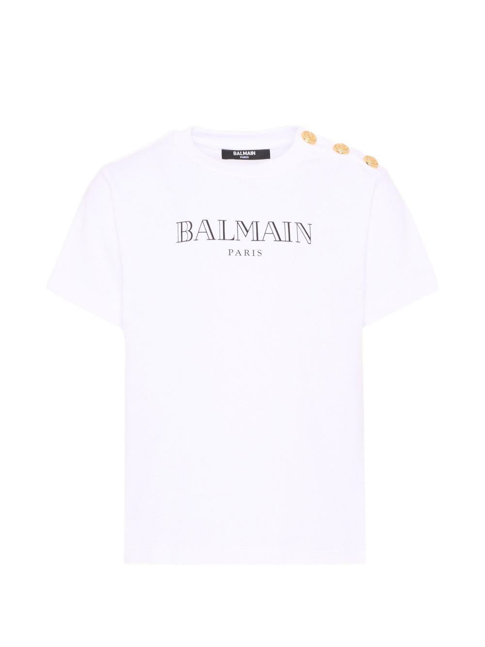 T-shirt per bambino Balmain Kids bianca con stampa logo sul davanti BZ8H51 Z3672 100NE BALMAIN KIDS 