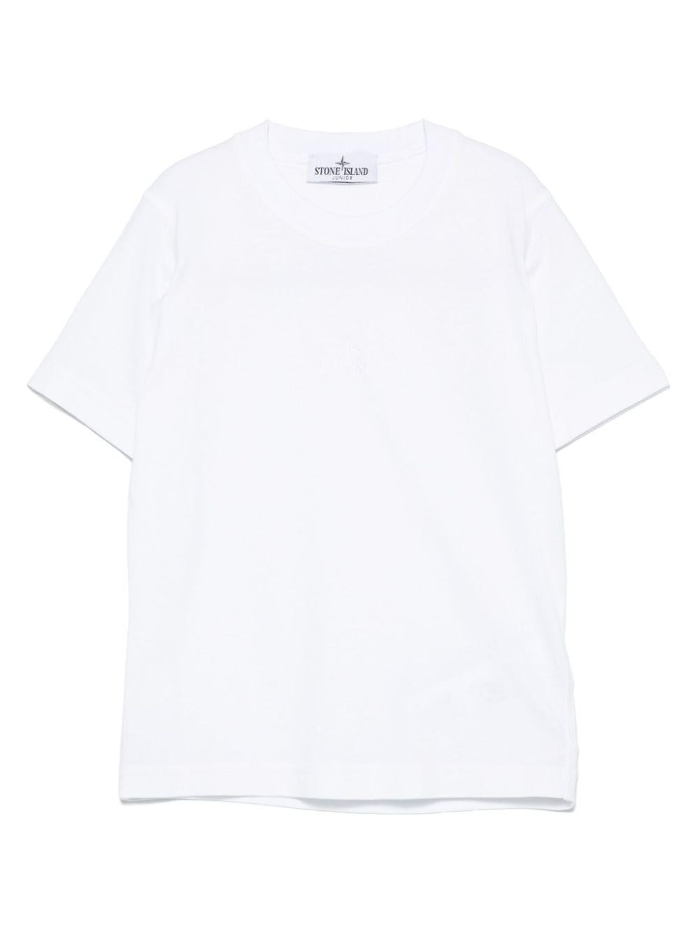 T-shirt per bambino Stone Island Junior bianco con ricamo con orlo dritto K1S162100007S0050 V0001 STONE ISLAND JUNIOR 