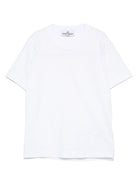 T-shirt per bambino Stone Island Junior bianco con ricamo con orlo dritto K1S162100007S0050 V0001 STONE ISLAND JUNIOR 