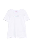 T-shirt per bambina Emilio Pucci Junior bianca con dettaglio logo con motivo Iride PZ8A21 Z3672 100 EMILIO PUCCI KIDS 