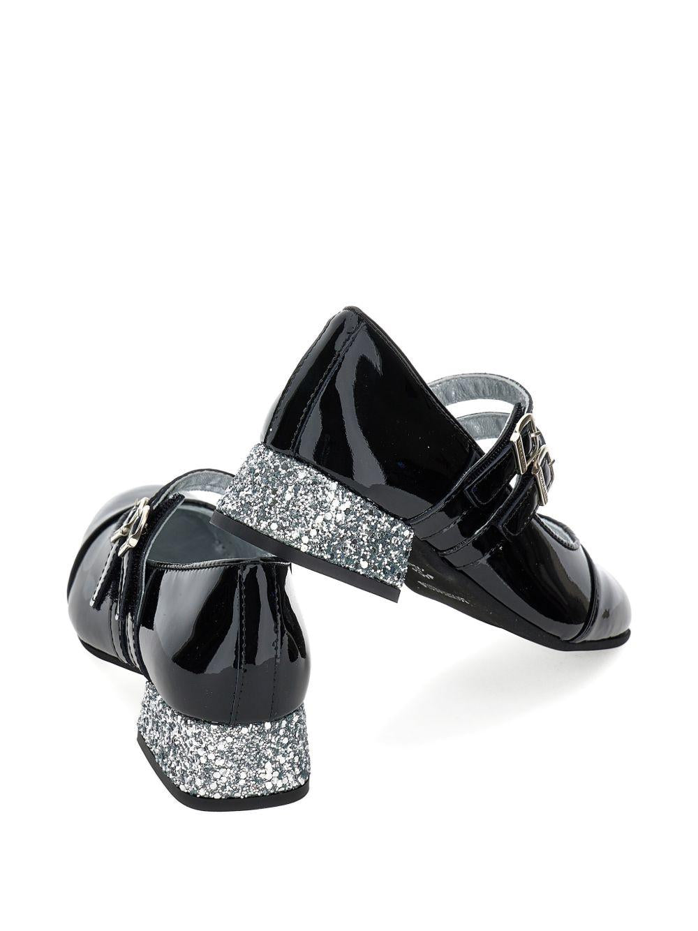 Ballerine per bambina Monnalisa Kids nere con tacco largo con glitter 87H000 8770 0050 MONNALISA KIDS 