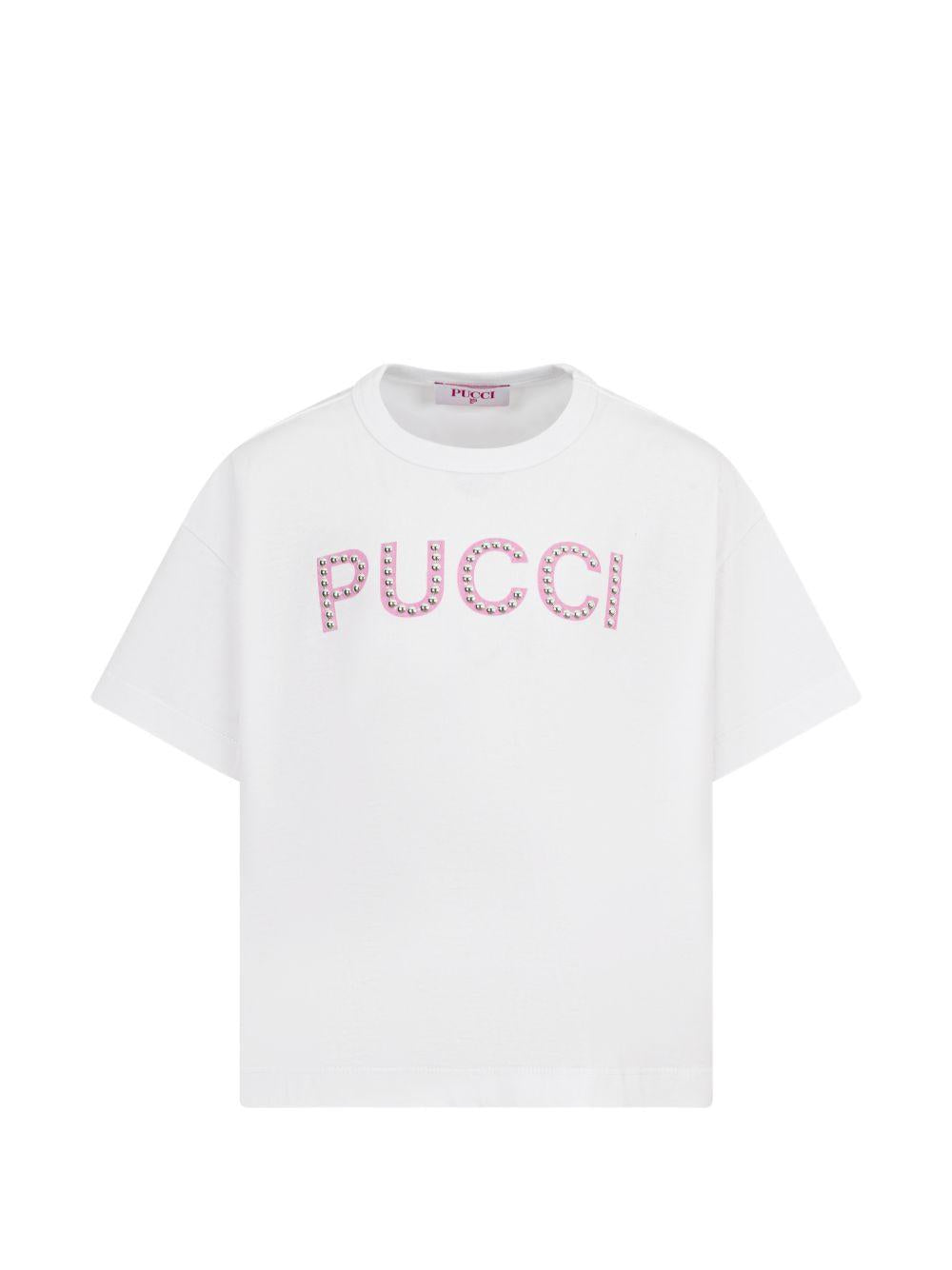 T-shirt per bambina Emilio Pucci Junior bianca con logo con borchie PY8B31 Z3672 100FU EMILIO PUCCI JUNIOR 