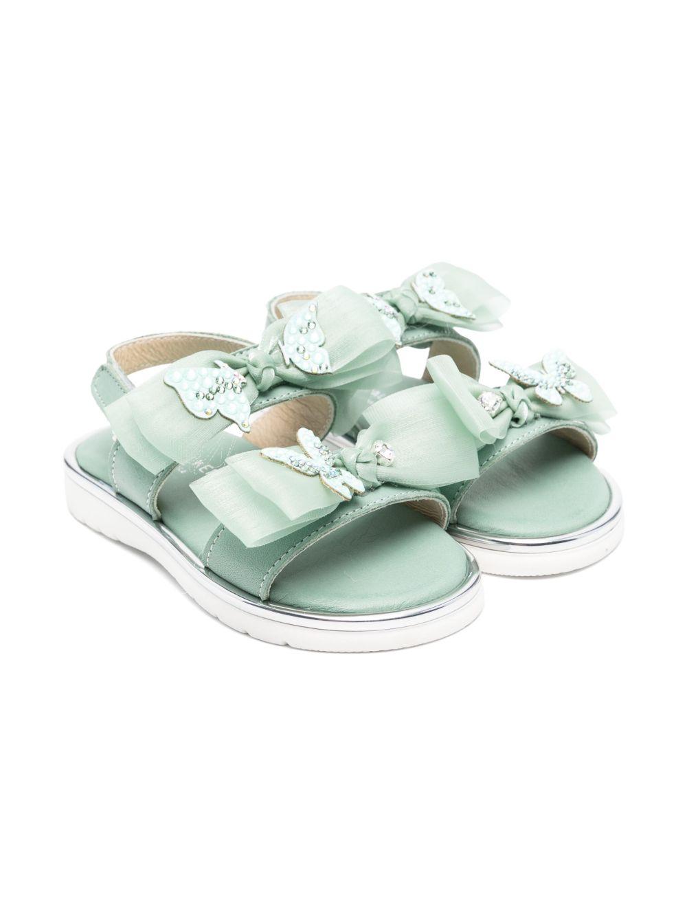 Sandali per bambina BabyWalker verde con fiocco e soletta in pelle con logo PB6119 SALVIA BABYWALKER 