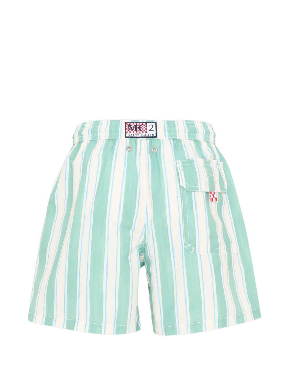Costume da bagno per bambino MC2 Saint Barth Kids bianco e verde con motivo a righe SYR0002 04047L MC2 ST. BARTH KIDS 