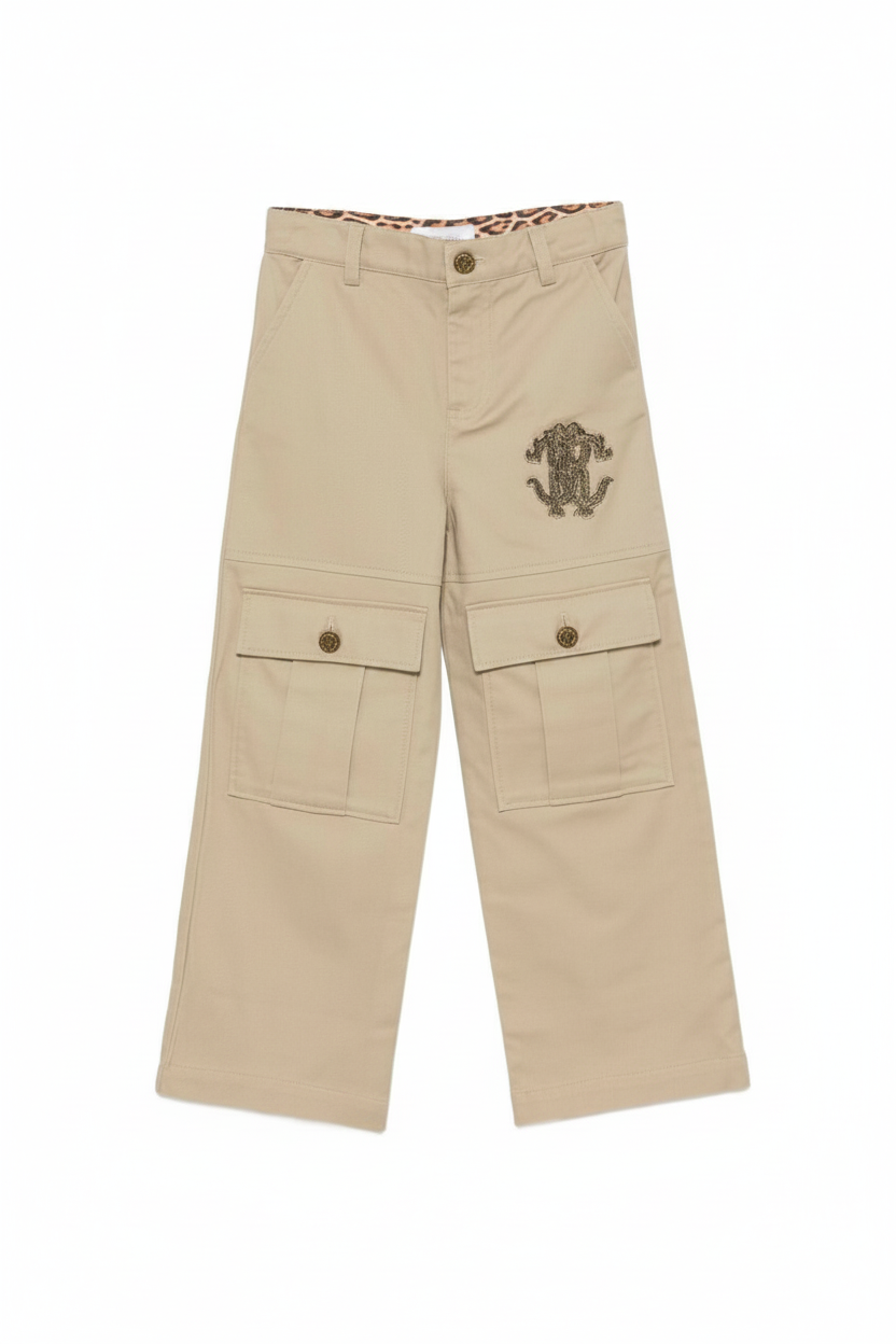 Pantaloni per bambino Roberto Cavalli Kids beige con toppa monogramma CBP26093PA MARRONE D. ROBERTO CAVALLI KIDS 