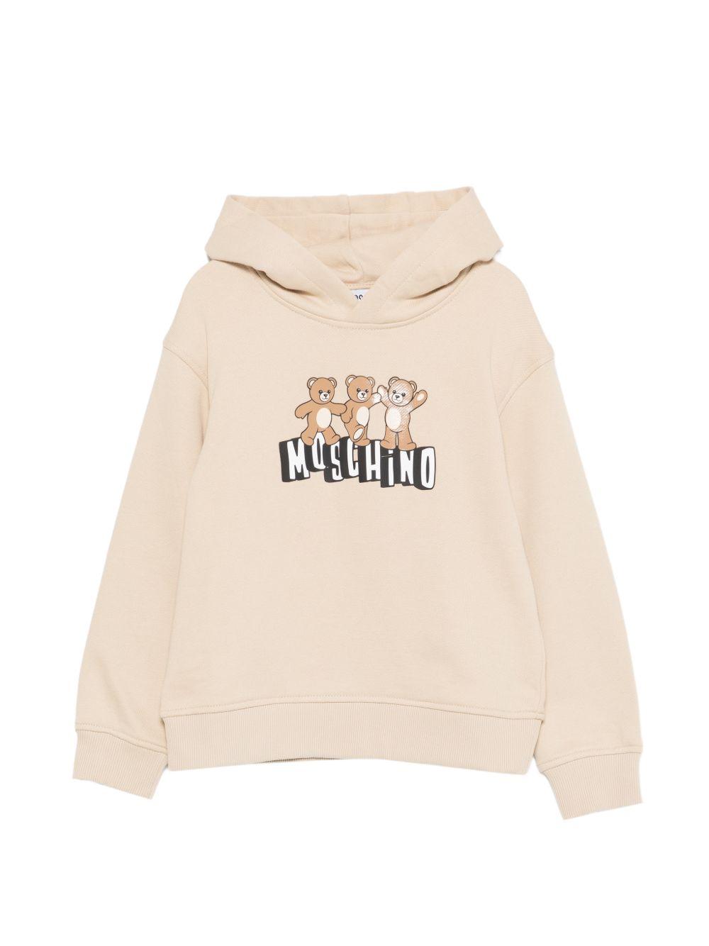 Felpa per bambini Moschino Kids beige con stampa tre Teddy Bear HQF07KLCA89 20829 MOSCHINO KIDS 