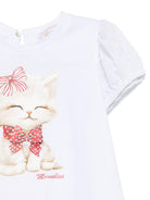 T-shirt per neonata Monnalisa bianco con stampa e decorazione con strass 39E619 5011 0099 MONNALISA KIDS 