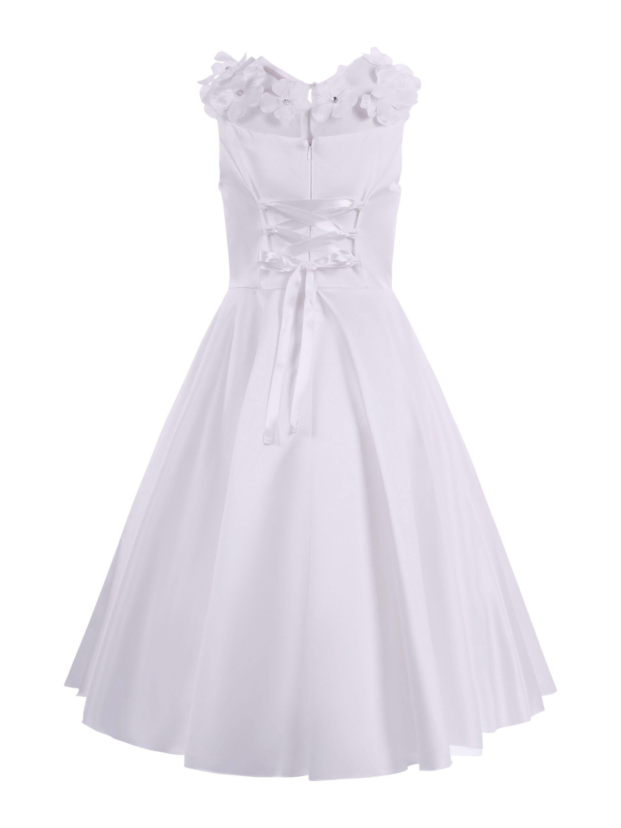 Abito per bambina Monnalisa bianco con dettaglio a fiori 77G900 7121 0001 MONNALISA KIDS 