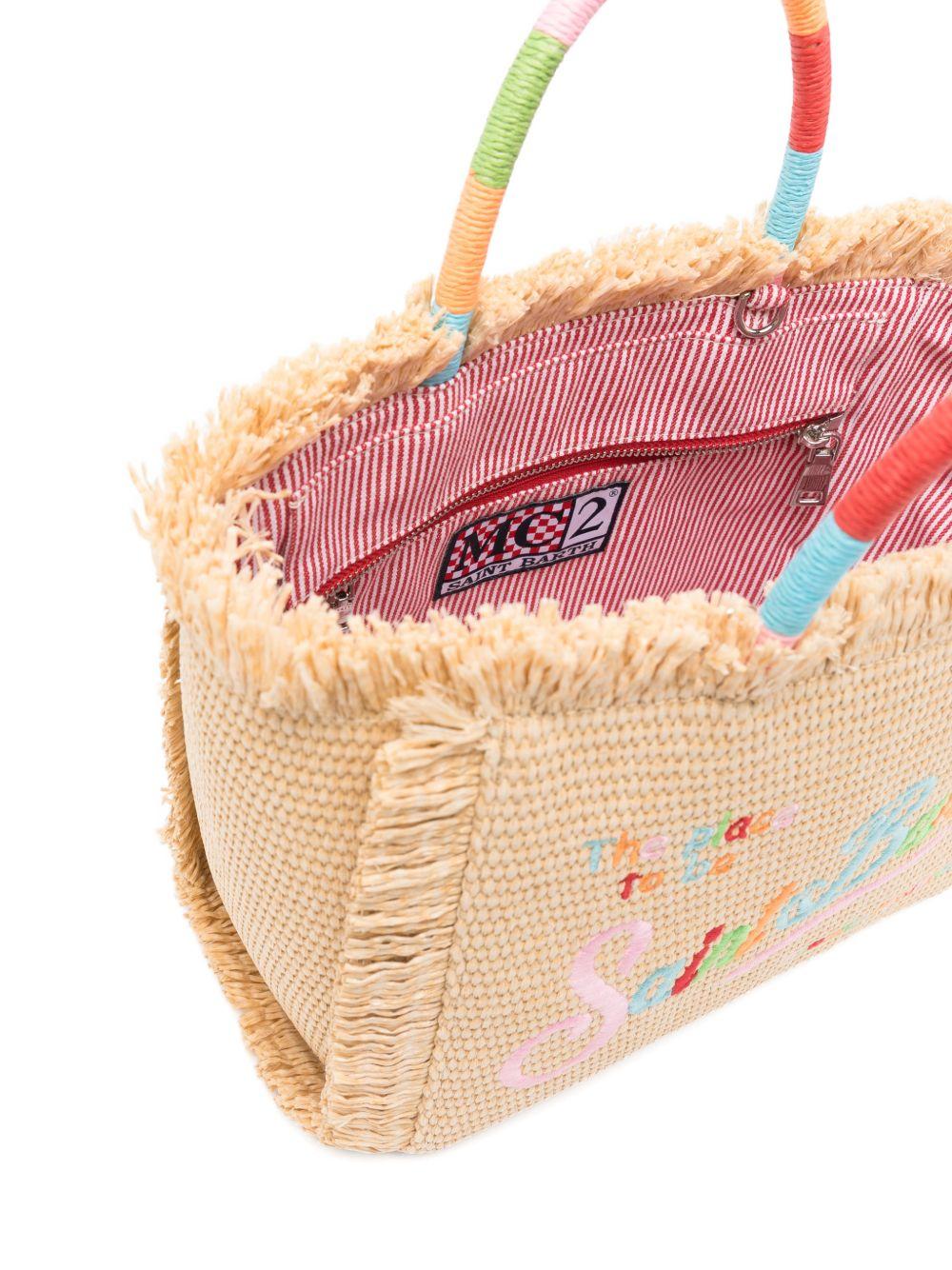 Borsa tote Colette MC2 Saint Barth beige con frange ricamate COL0017 02737L MC2 ST. BARTH KIDS 