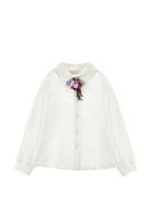 Camicia per bambina Monnalisa Kids bianca con applicazione fiori sul collo 11H300 8109 0001 MONNALISA KIDS 