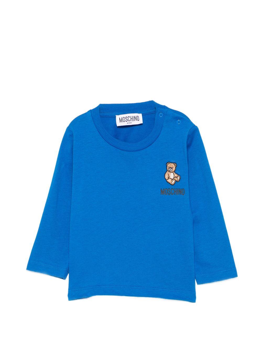 T-shirt per neonati Moschino Kids blu con ricamo Teddy Bear MUO01DLAA10 40157 MOSCHINO KIDS 