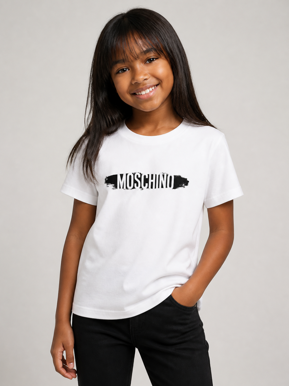 T-shirt per bambini Moschino Kids bianca con stampa logo sul davanti H8M058LAA10 10101 MOSCHINO KIDS 