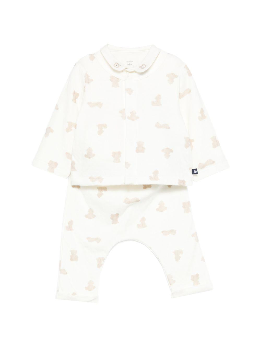 Set t-shirt e pantaloni per neonati Petit Bateau bianco con stampa orsetto all-over A0FQY 01 PETIT BATEAU KIDS 