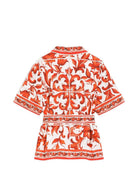 Camicia Vanity per bambina Dolce & Gabbana Kids bianca e arancione in popeline con stampa maiolica L56S07 G7P4J IH3TN DOLCE & GABBANA KIDS 