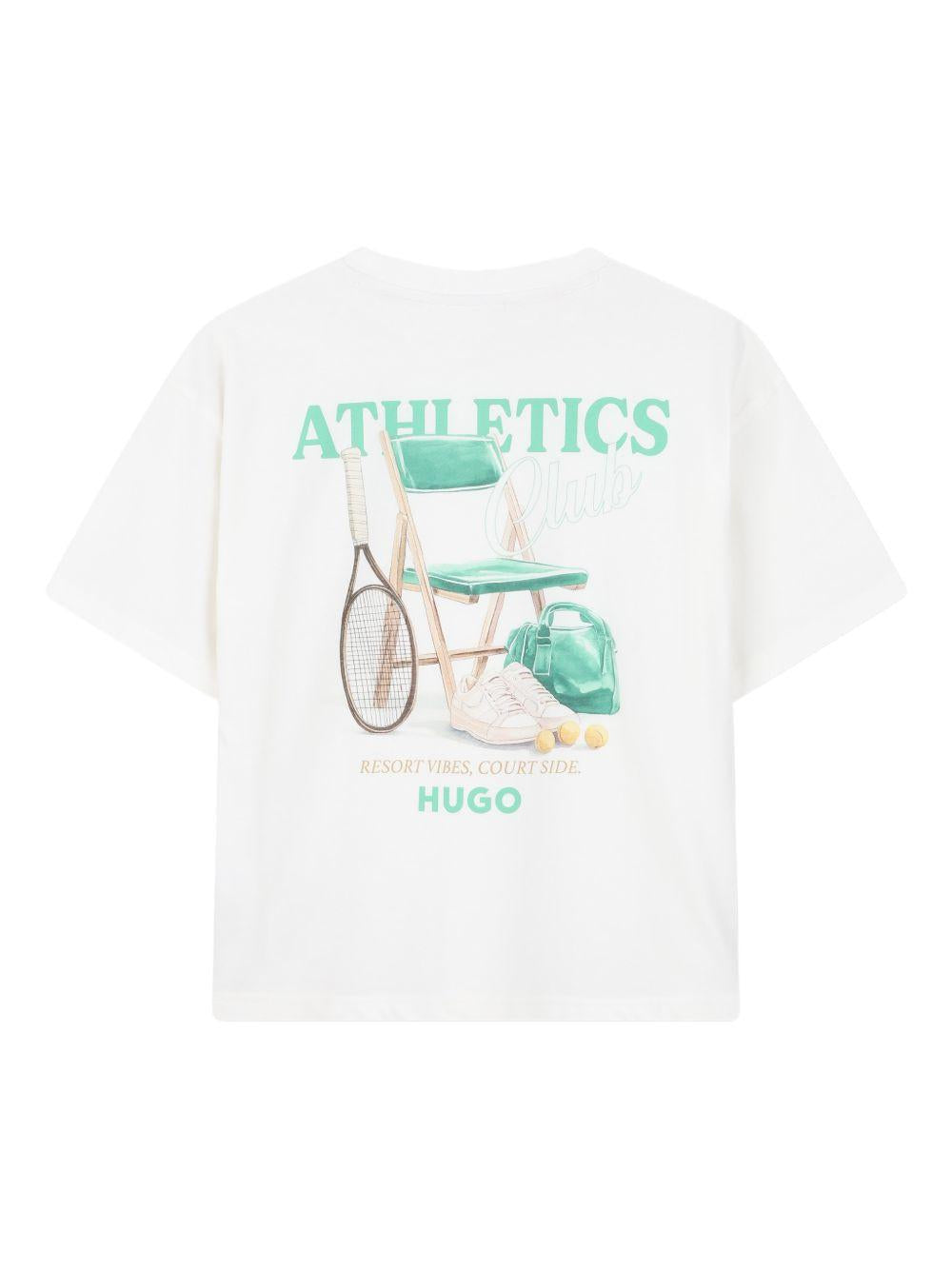 T-shirt per bambino Hugo Kids bianca con stampa grafica sul retro G01023 153 Hugo KIDS 