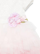 Abito per neonata Monnalisa bianco  con balze con effetto sfumato rosa 73E900 5910 0190 MONNALISA 