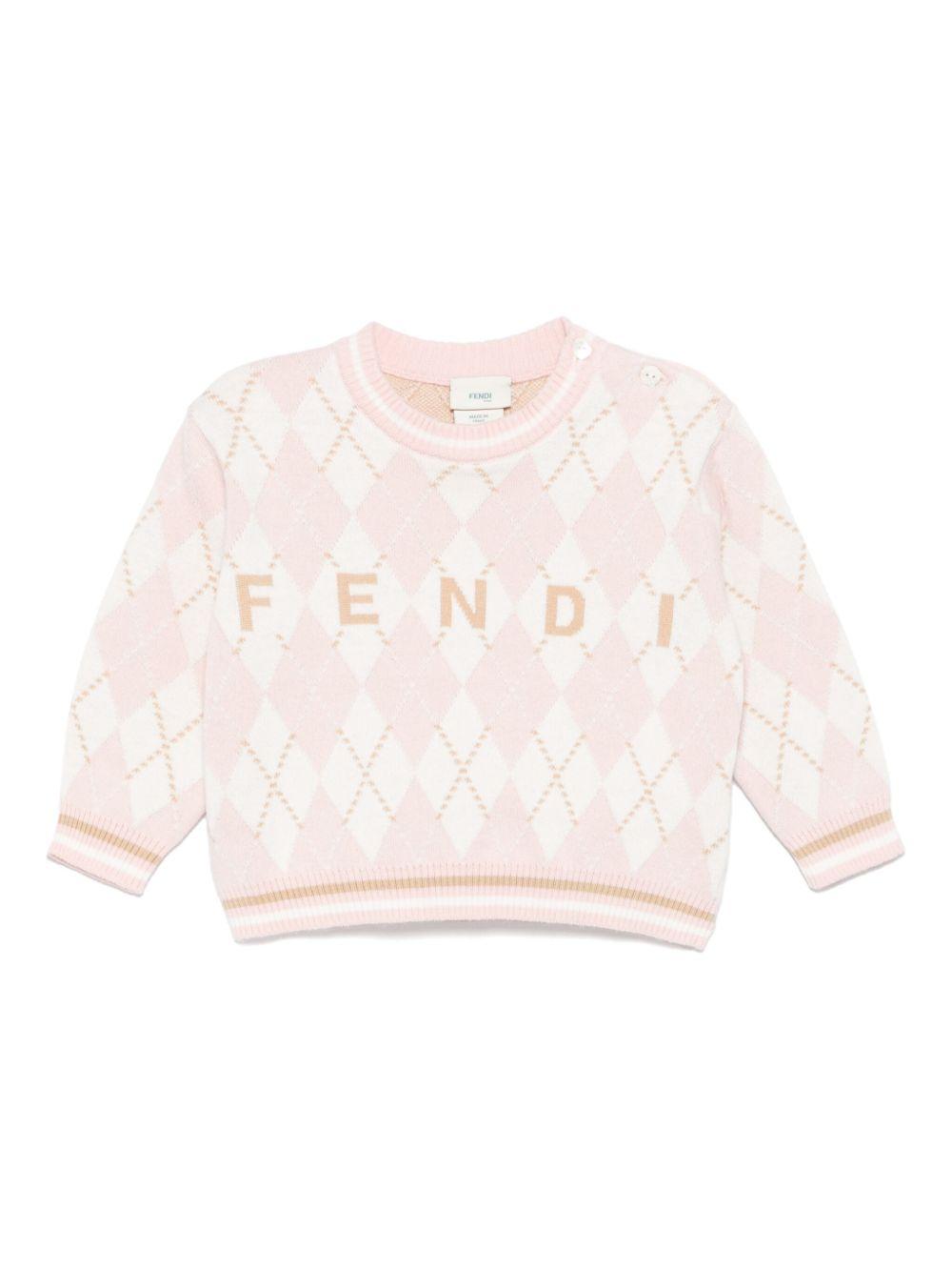 Maglione per neonata Fendi Kids rosa con ricamo BUG198 AUKS F0ZKY FENDI KIDS 