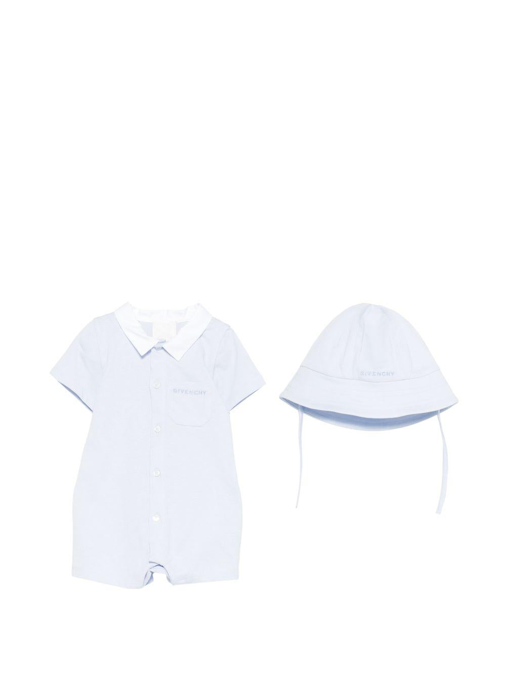 Set tutina e cappellino per neonato Givenchy Kids azzurro con colletto H31253 771 GIVENCHY KIDS 