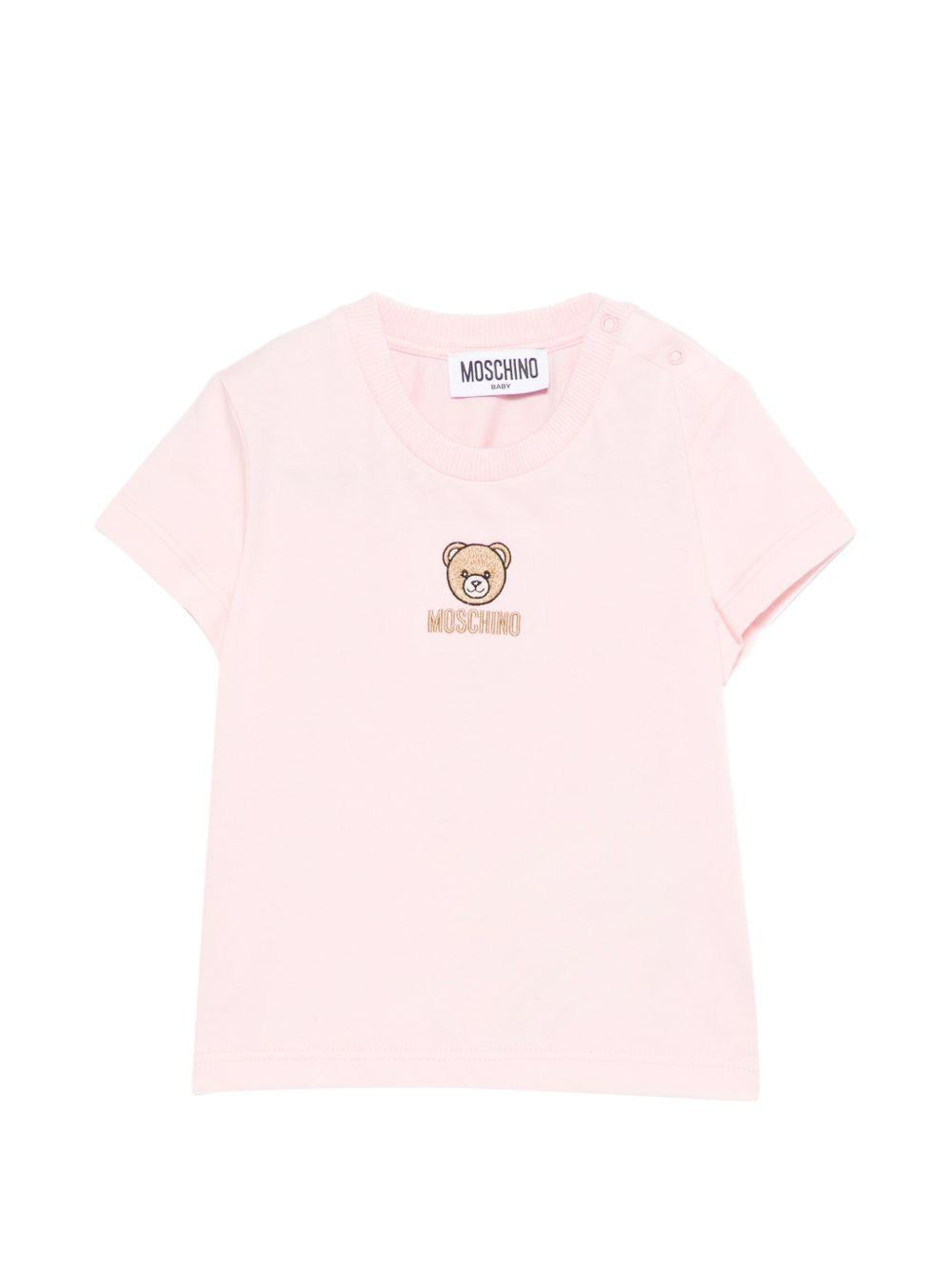 T-shirt per neonati Moschino Kids rosa con dettagli ricamati MYM047LAA23 50209 MOSCHINO KIDS 