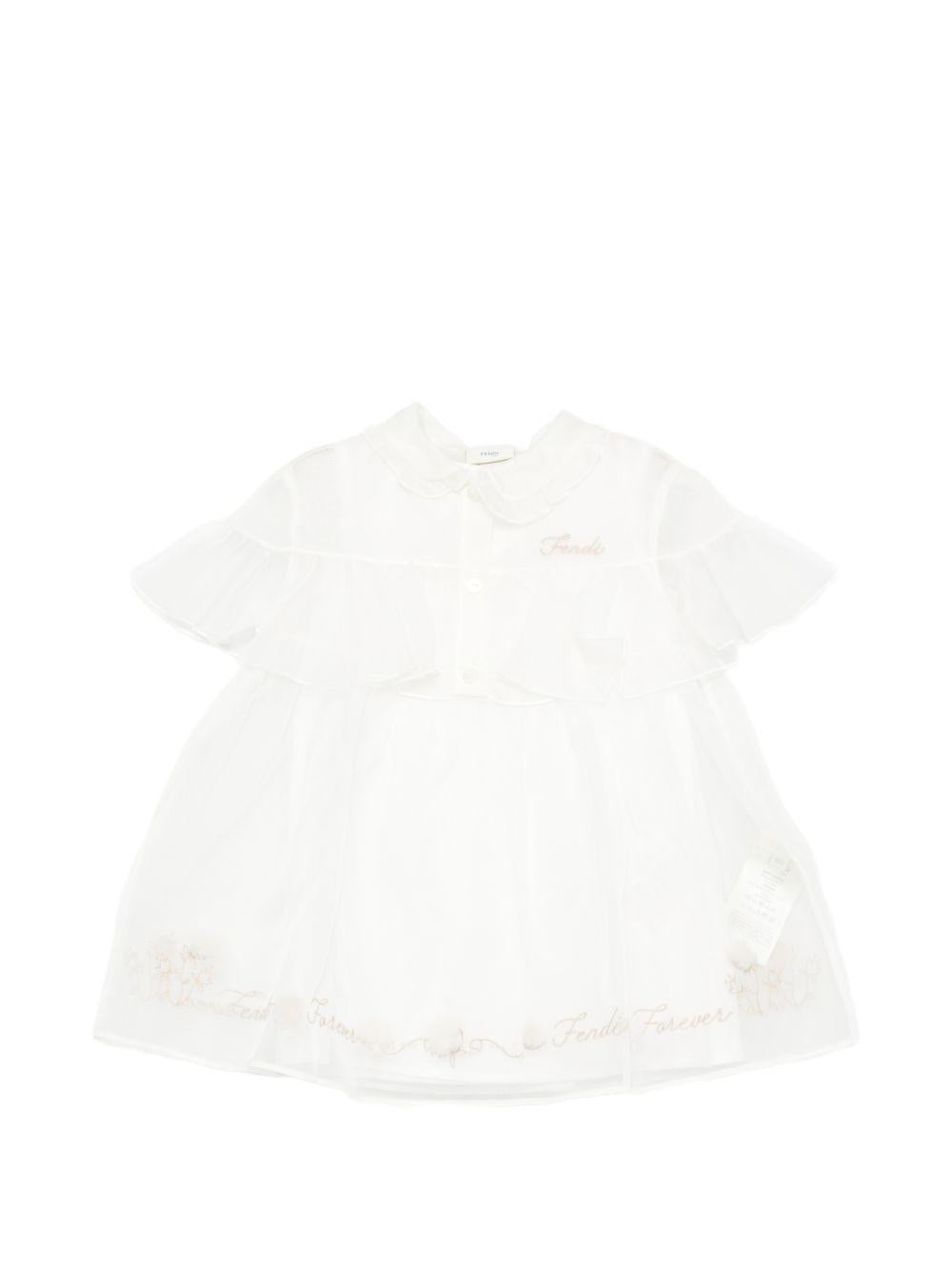 Abito per neonata Fendi Kids bianco con dettaglio a balze BFB634 AG20 F0TU9 FENDI KIDS 