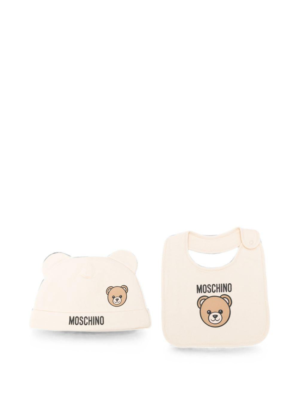 Set berretto e bavaglino per neonati Moschino Kids beige con motivo Teddy Bear MUY09NLCA40 20404 MOSCHINO KIDS 