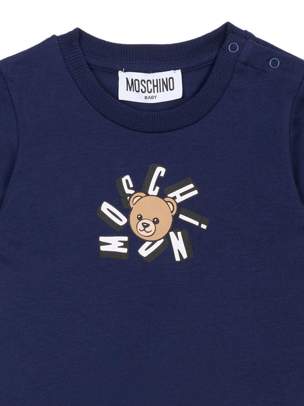 T-shirt per neonato Moschino Kids blu con motivo Teddy Bear MXM047LAA02 40016 MOSCHINO KIDS 