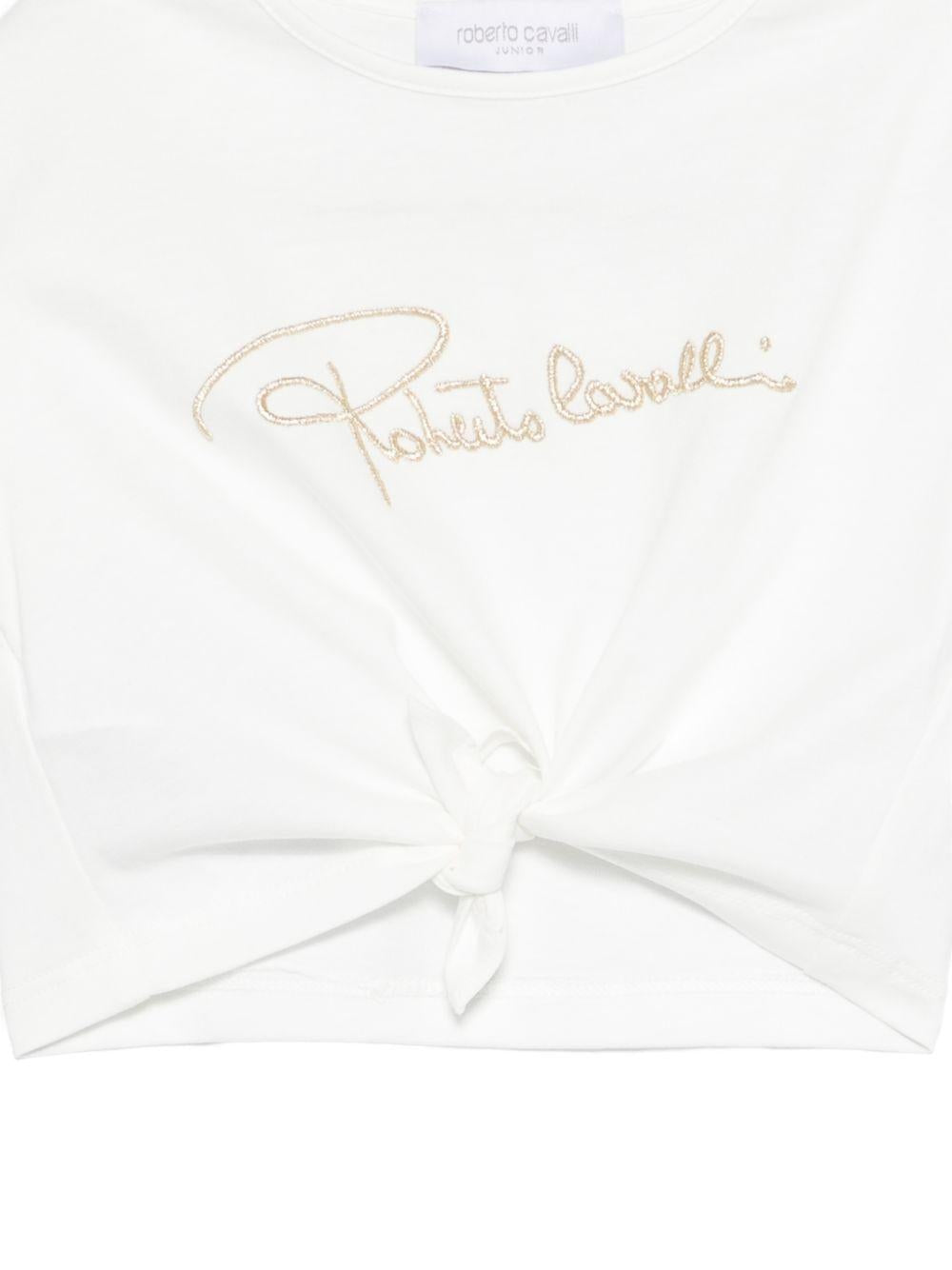 T-shirt per bambina Roberto Cavalli Kids bianca con logo sul davanti CGP26081TS WHITE ROBERTO CAVALLI KIDS 