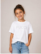 T-shirt per bambina Emilio Pucci Junior bianca con dettaglio logo con borchie PZ8A11 Z3672 100 EMILIO PUCCI KIDS 