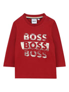 T-shirt per neonato BOSS Kidswear rosso con stampa grafica e maniche lunghe J52463 96D BOSS KIDS 