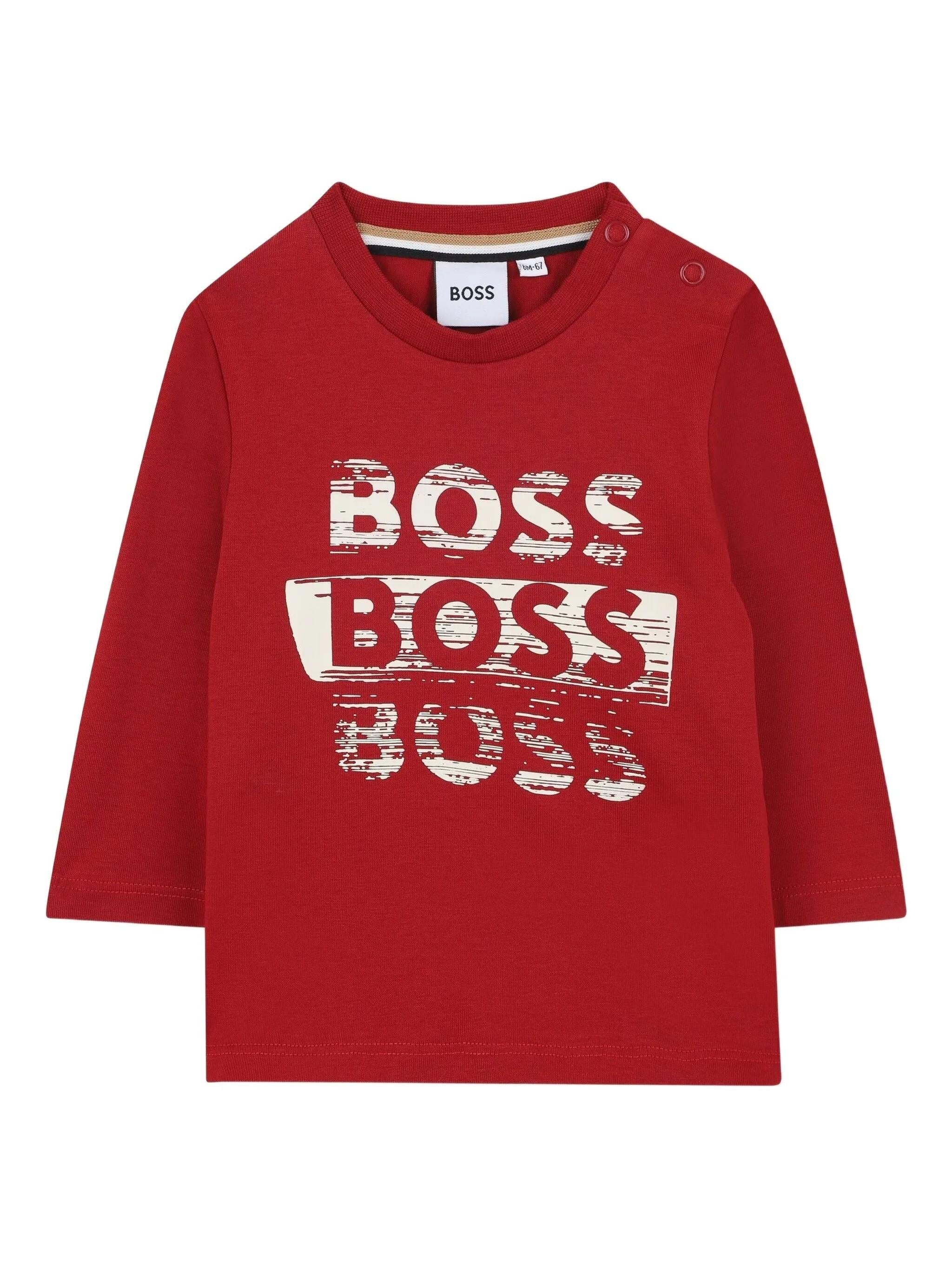 T-shirt per neonato BOSS Kidswear rosso con stampa grafica e maniche lunghe J52463 96D BOSS KIDS 