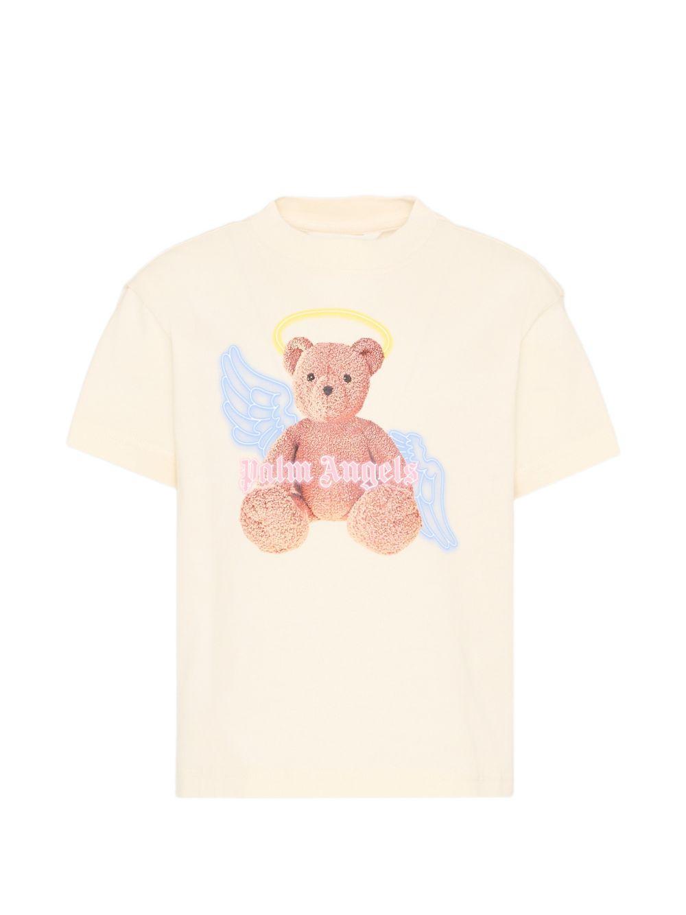 T-shirt per bambina Palm Angels Kids beige con stampa Teddy sul davanti PGAA002S26JER001 002 PALM ANGELS KIDS 