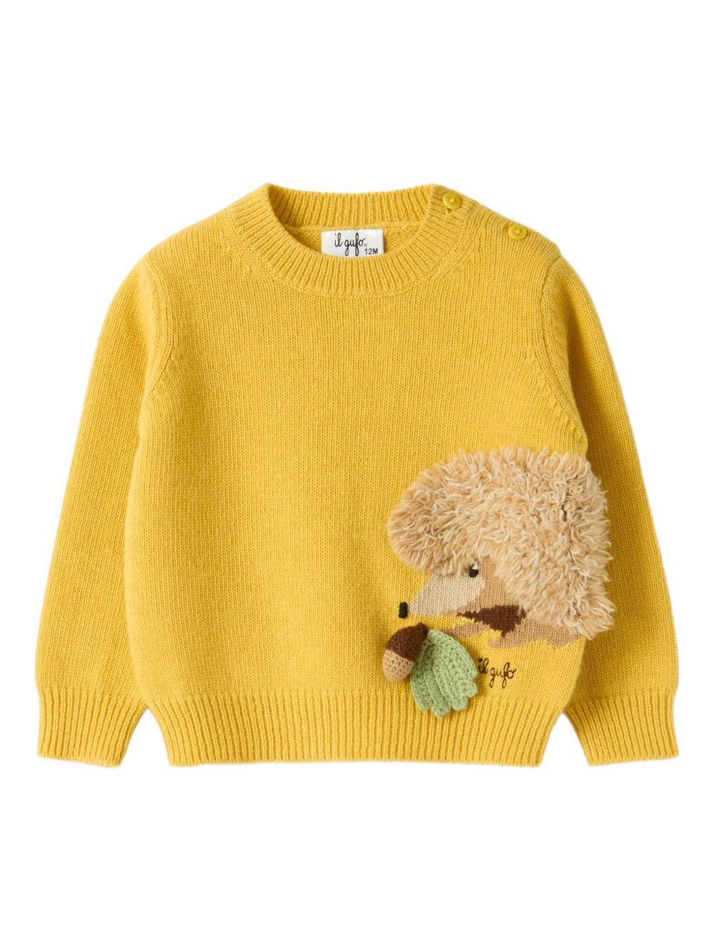 Maglione per neonato Il Gufo giallo con ricamo porcospino e ghianda A25GMA0021EM220 224 IL GUFO 