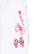 Pantaloni sportivi con fiocco per neonata Monnalisa bianco con orli a coste 39E405 5012 0099 MONNALISA 