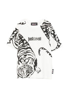 T-shirt per bambino Just Cavalli Kids bianca e nera con stampa grafica tigre JBP26161TS WHITE C.D. ROBERTO CAVALLI KIDS 