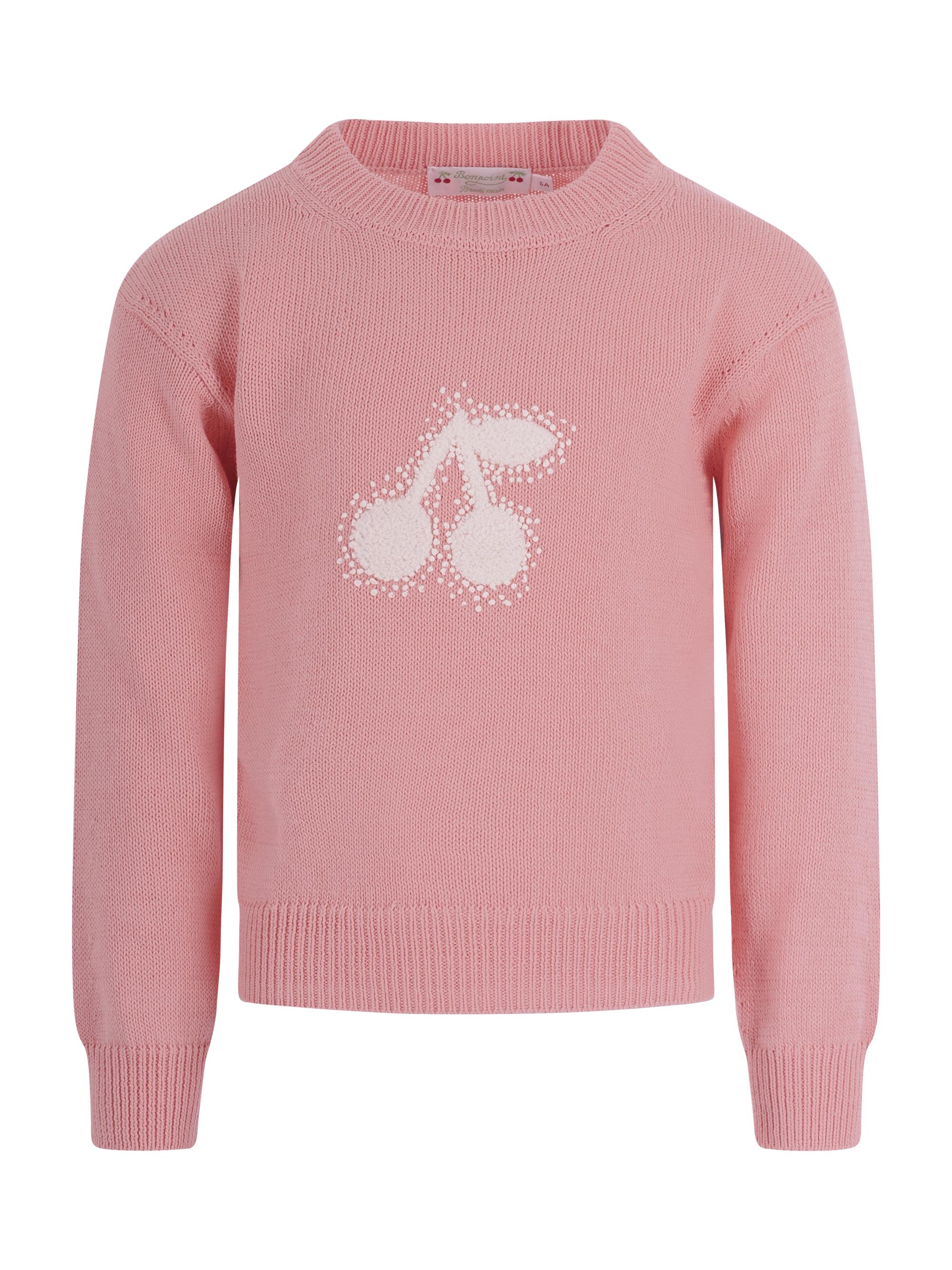 Maglione per bambina Bonpoint rosa con stampa ciliegia sul davanti S06GJUK00001 028D BONPOINT KIDS 