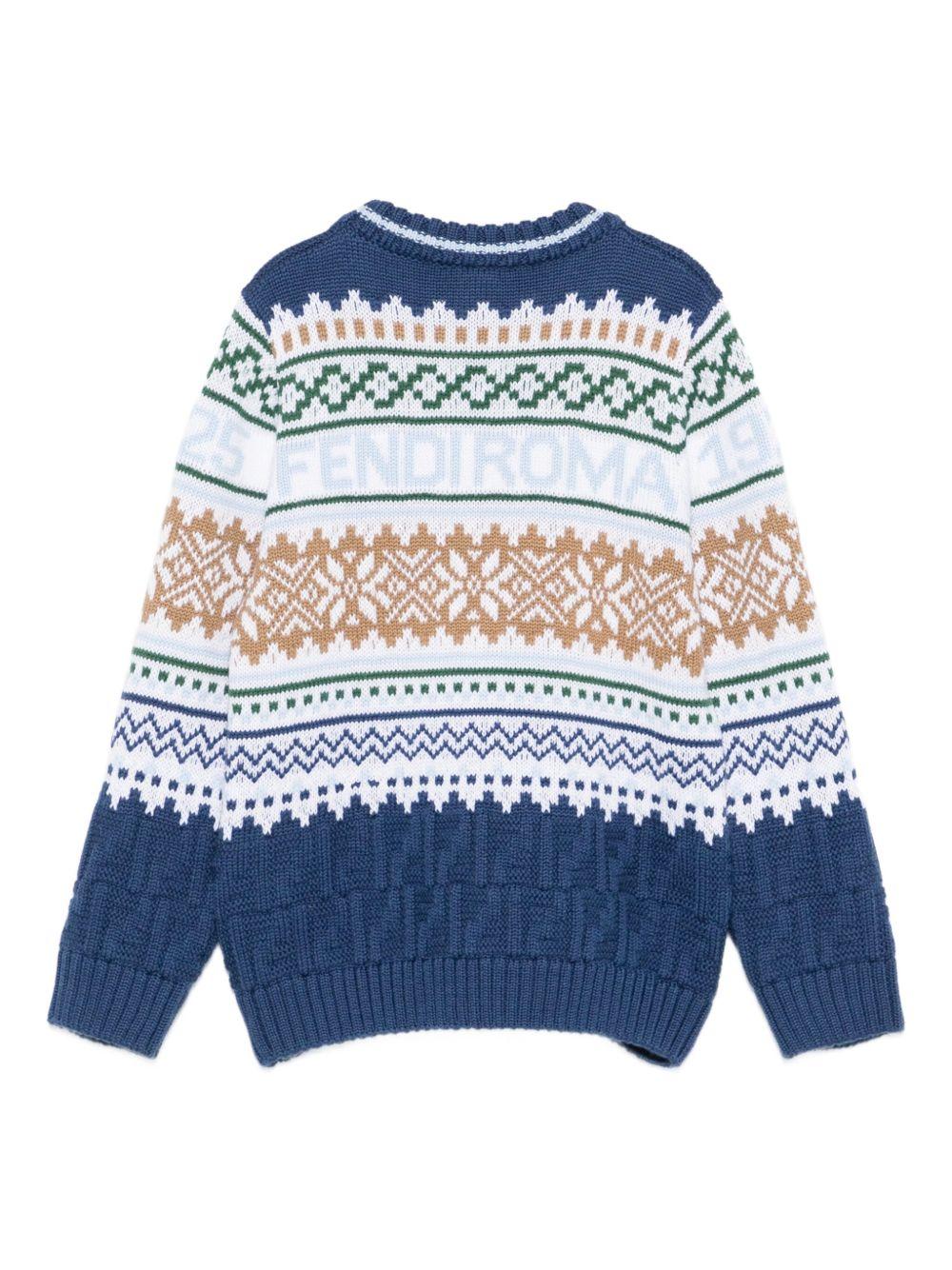 Maglione per bambino Fendi Kids blu con motivo Fair Isle JMG135 AYMS F1I11 FENDI KIDS 