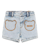 Pantaloncini con logo ricamato per neonata Moschino Kids azzurro con passanti per cintura MUQ017L0E08 40186 MOSCHINO KIDS 