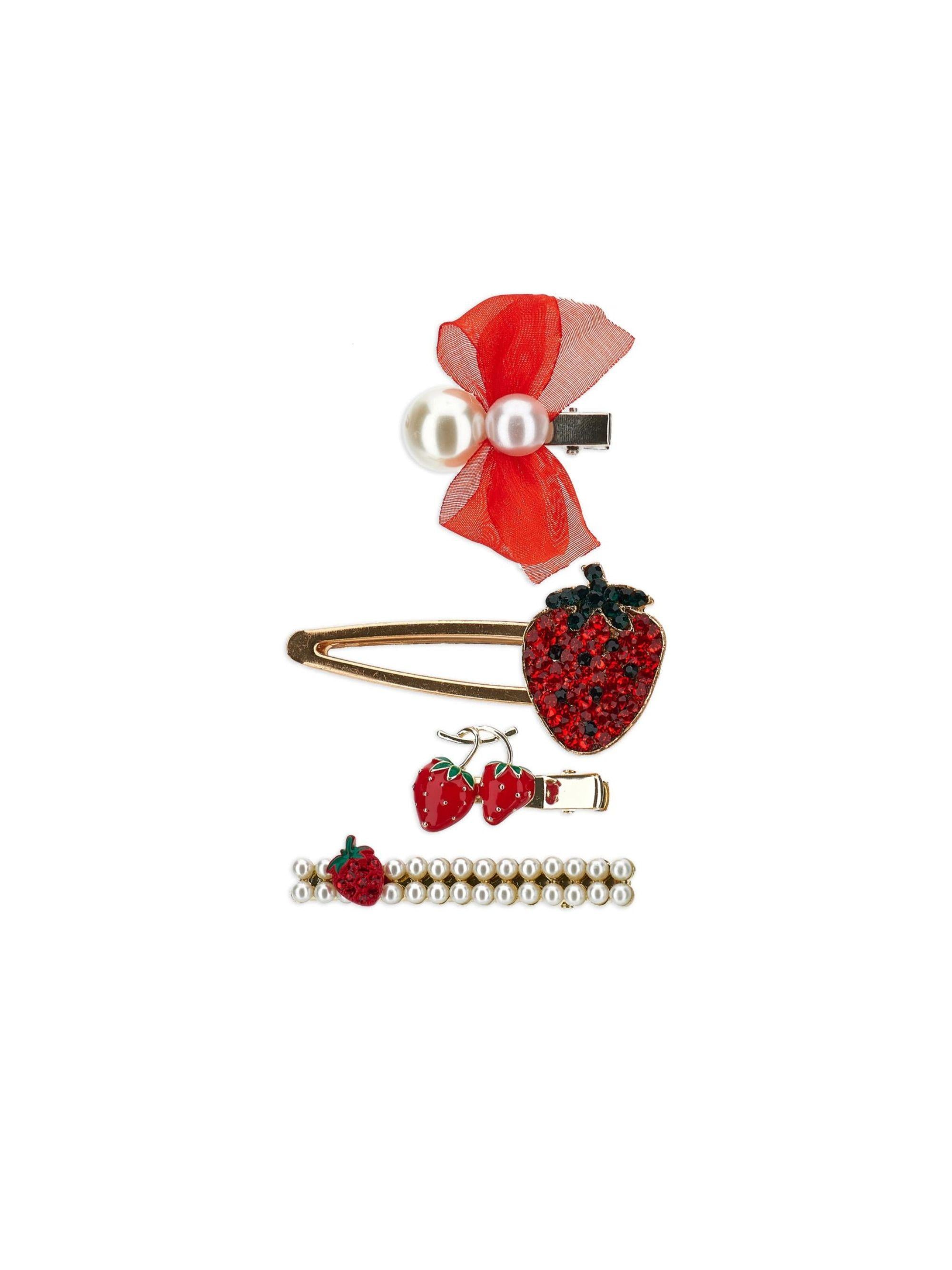 Set di quattro fermacapelli per bambina Monnalisa rossi con varie fantasie 39G018 7759 0044 MONNALISA KIDS 