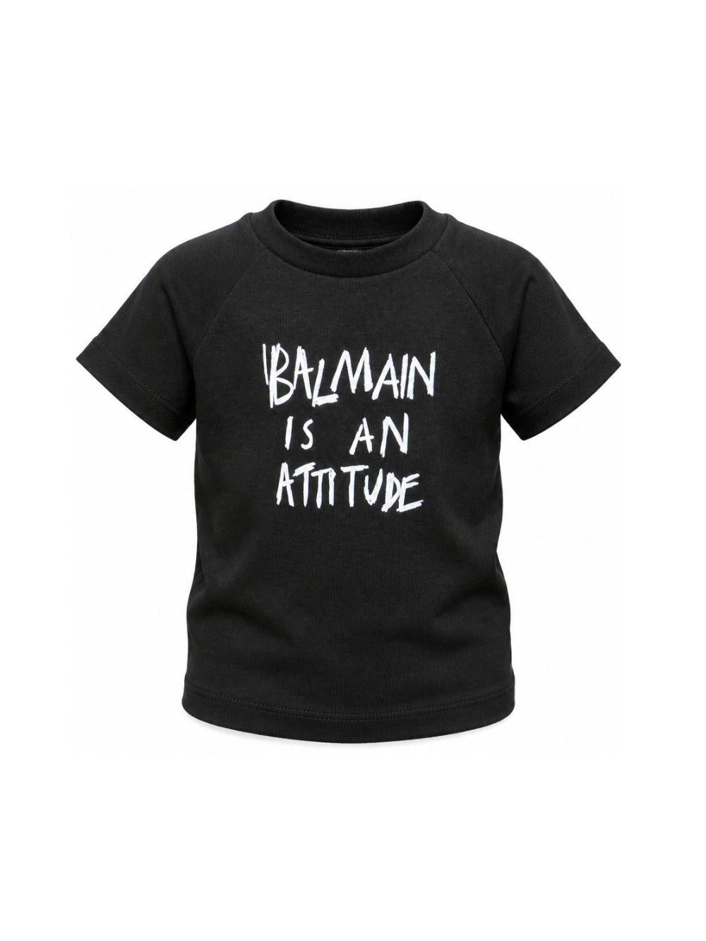 T-shirt per bambino Balmain Kids nera con scritta sul davanti BZ8H01 Z3672 930BC BALMAIN KIDS 