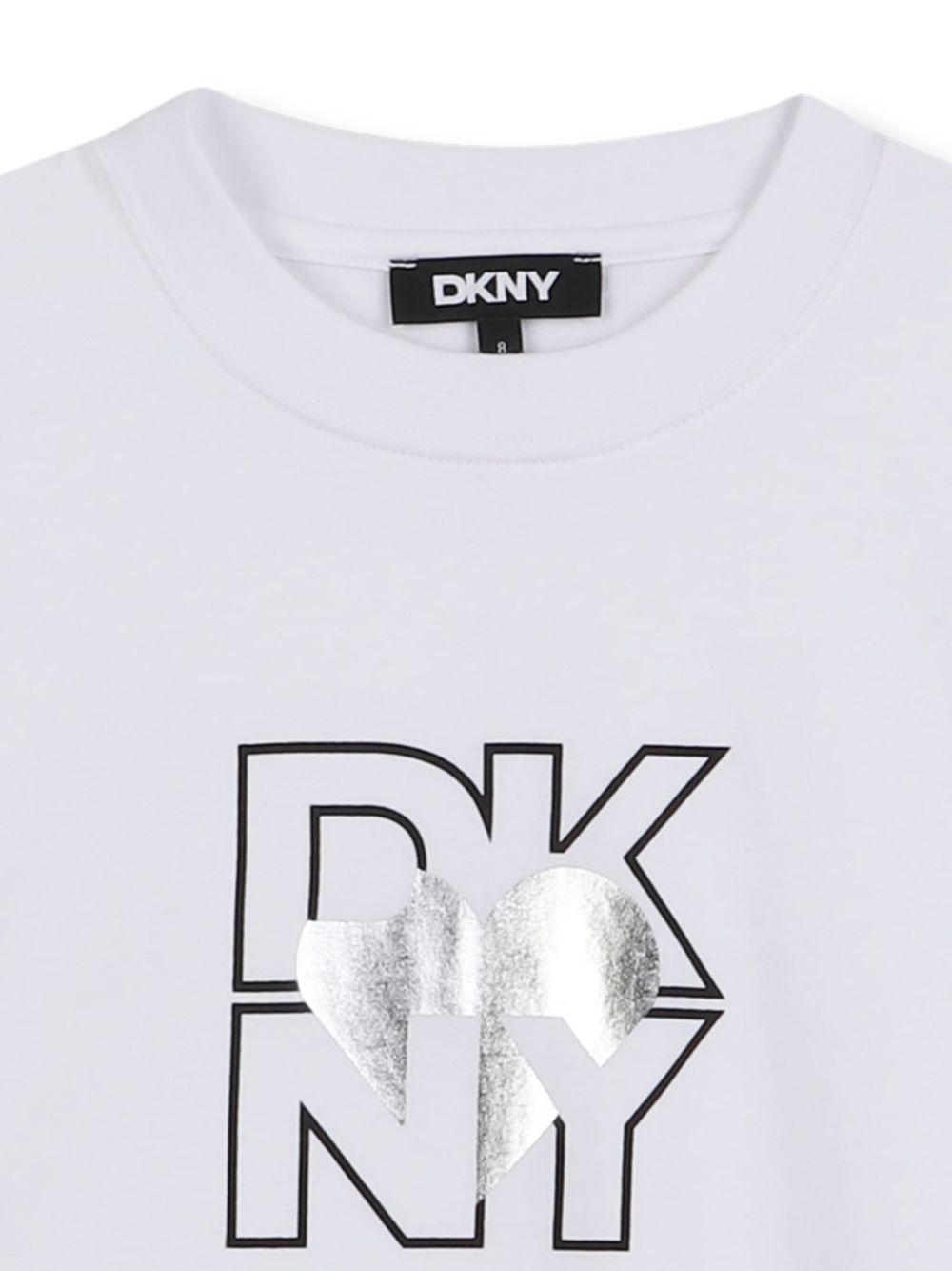 T-shirt per bambina DKNY Kids bianca con stampa con logo D62417 10B DKNY 