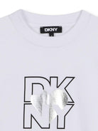 T-shirt per bambina DKNY Kids bianca con stampa con logo D62417 10B DKNY 