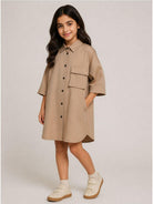 Abito per bambina Douuod Kids beige con colletto classico DZ1B10 G0073 343 DOUUOD KIDS 