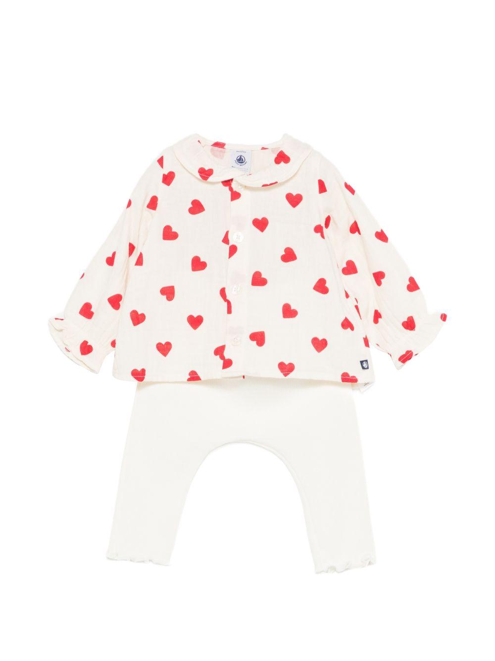 Set di t-shirt e pantaloni per neonati Petit Bateau bianco con stampa a cuori A0F34 00 PETIT BATEAU KIDS 