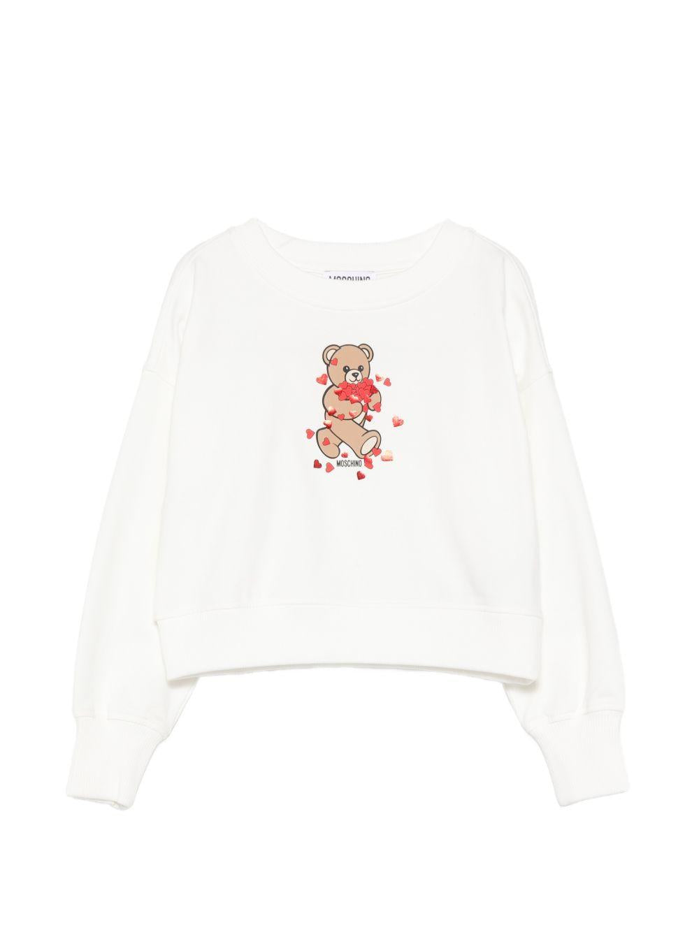 Felpa per bambina Moschino Kids bianca con dettaglio Teddy Bear HBF06GLDA63 10063 MOSCHINO KIDS 