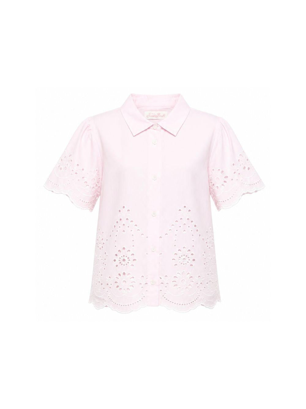 Camicia per bambina MC2 Saint Barth Kids rosa con ricami in pizzo sangallo CEM0002 03034L MC2 ST. BARTH KIDS 