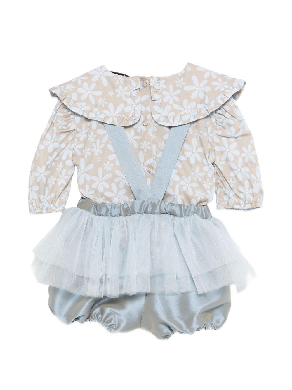 Set body e shorts per neonata A'lapage multicolore con dettaglio fiocco sul davanti AL27 AL73B CELESTE A'LAPAGE KIDS 