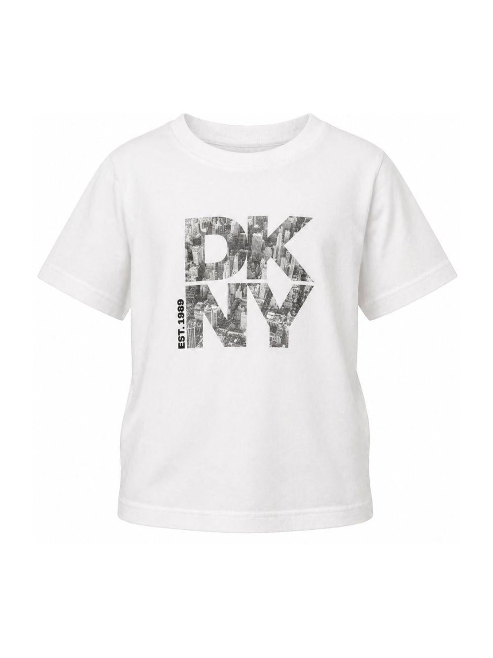 T-shirt per bambino DKNY Kids bianca con stampa logo sul davanti D62543 10P DKNY KIDS 